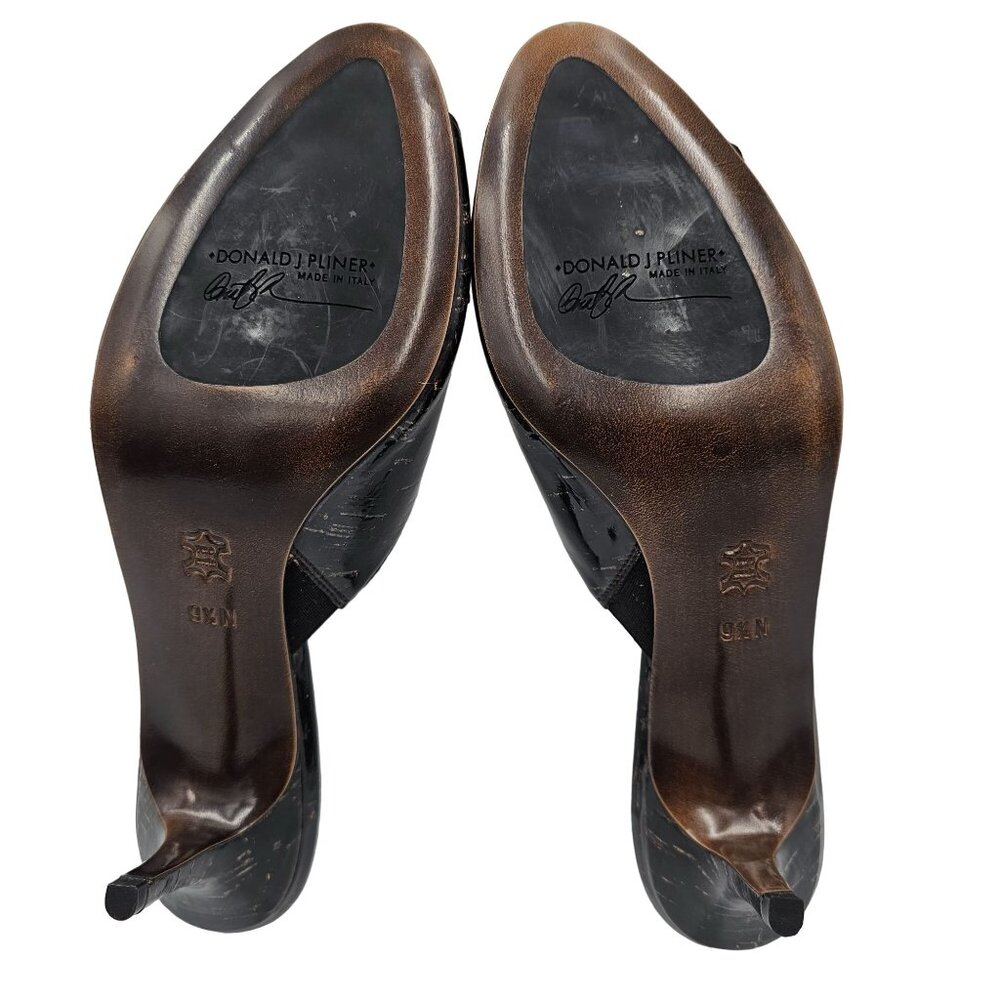 Donald Pliner Italy Womens 9.5 Black Patent Cork Open-toe Slide Dress Shoe Heels - Picture 3 of 15